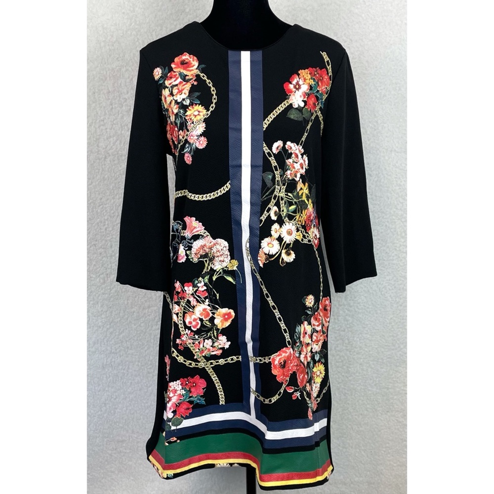 ZARA • Black/Multi Floral and Chain Print Mini Dress, S - Picture 13 of 14
